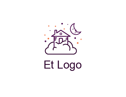 house on cloud with moon and stars logo