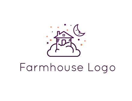 house on cloud with moon and stars logo