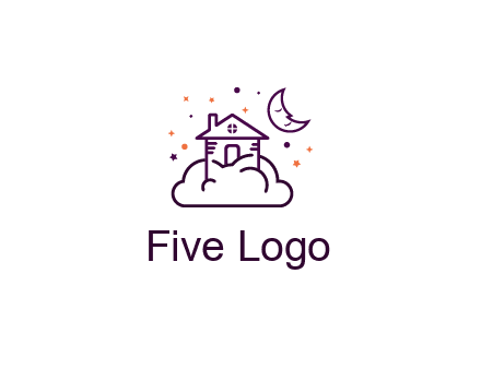 house on cloud with moon and stars logo