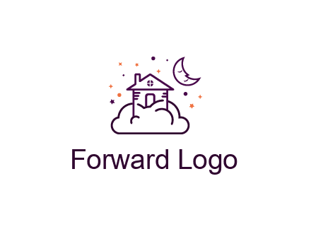 house on cloud with moon and stars logo
