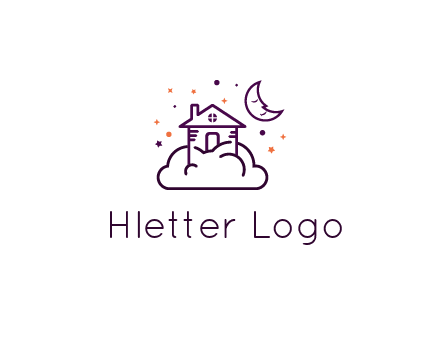 house on cloud with moon and stars logo