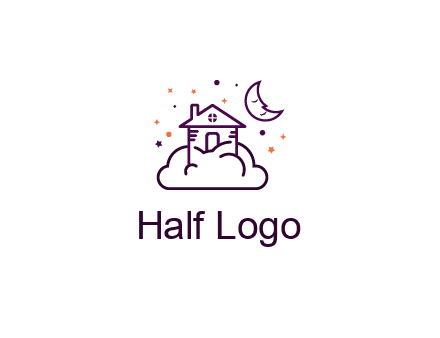 house on cloud with moon and stars logo