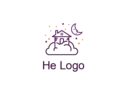 house on cloud with moon and stars logo