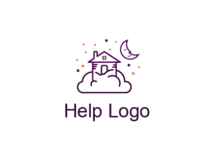 house on cloud with moon and stars logo