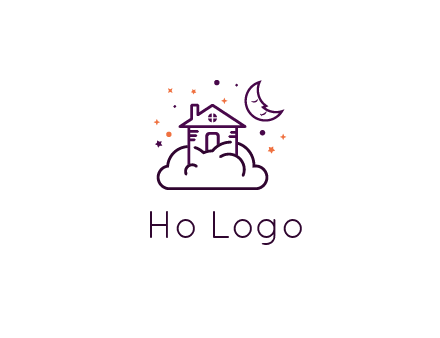 house on cloud with moon and stars logo