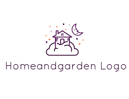 house on cloud with moon and stars logo