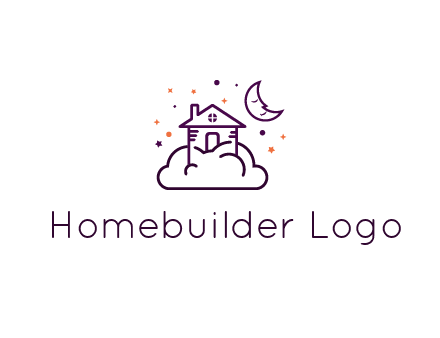 house on cloud with moon and stars logo