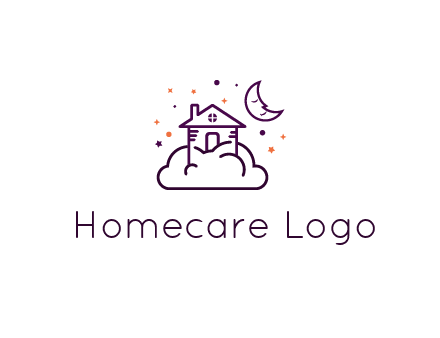 house on cloud with moon and stars logo