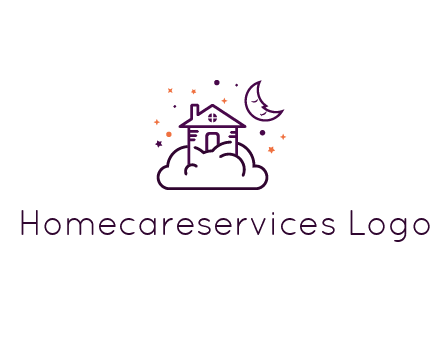 house on cloud with moon and stars logo