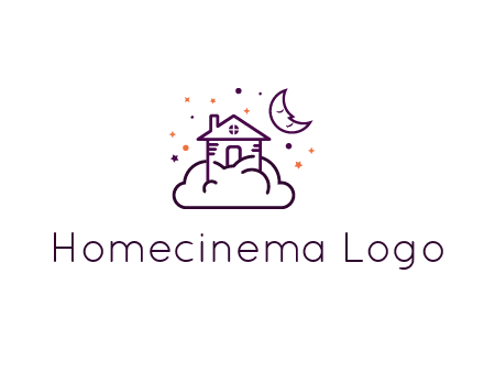 house on cloud with moon and stars logo