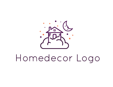 house on cloud with moon and stars logo