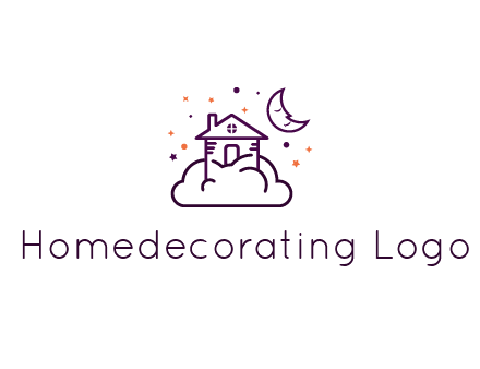 house on cloud with moon and stars logo