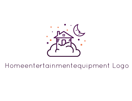 house on cloud with moon and stars logo