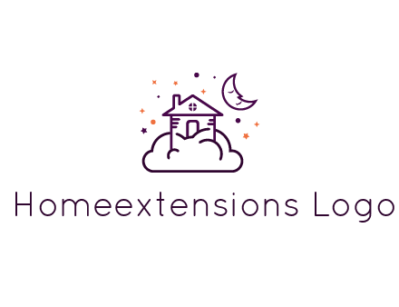 house on cloud with moon and stars logo