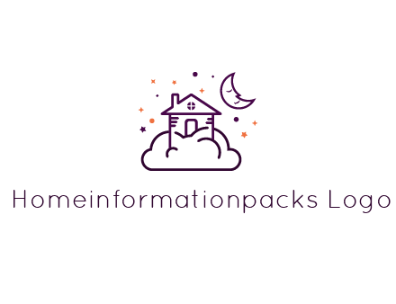 house on cloud with moon and stars logo