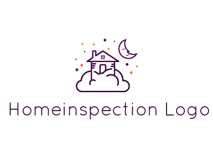 house on cloud with moon and stars logo