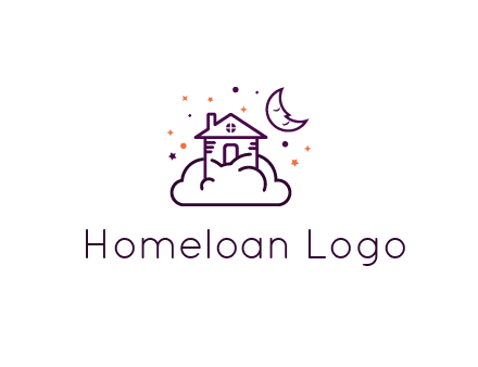 house on cloud with moon and stars logo