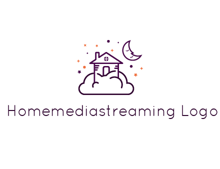 house on cloud with moon and stars logo