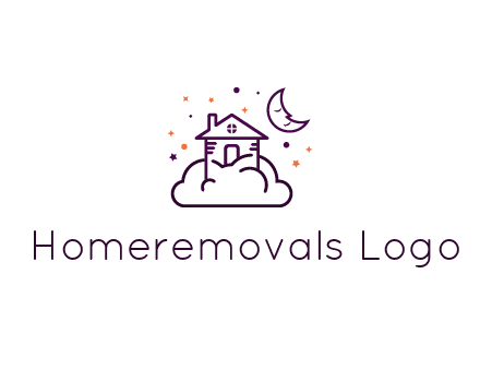 house on cloud with moon and stars logo
