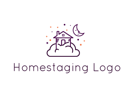 house on cloud with moon and stars logo