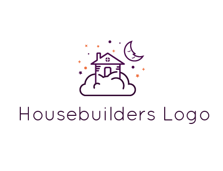 house on cloud with moon and stars logo