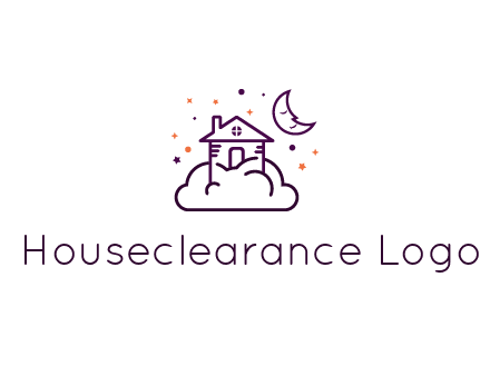 house on cloud with moon and stars logo
