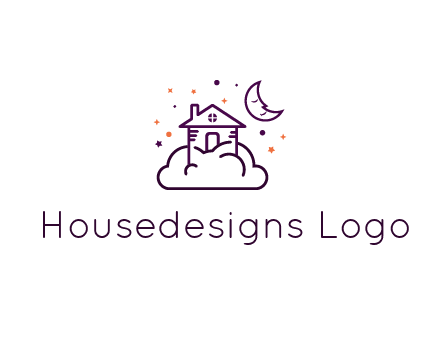house on cloud with moon and stars logo