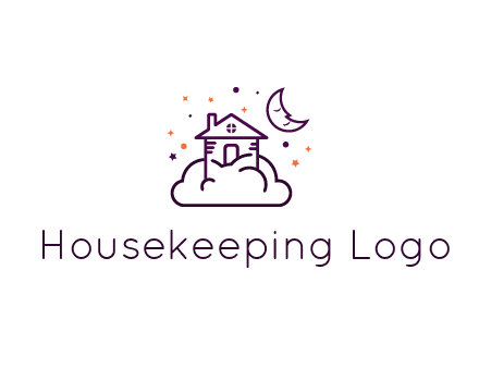 house on cloud with moon and stars logo