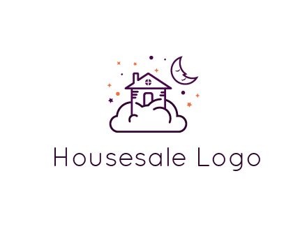 house on cloud with moon and stars logo