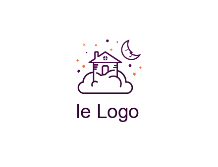 house on cloud with moon and stars logo