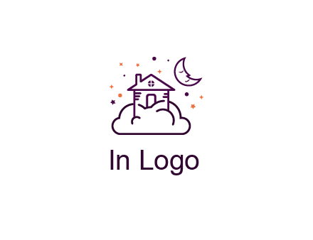 house on cloud with moon and stars logo