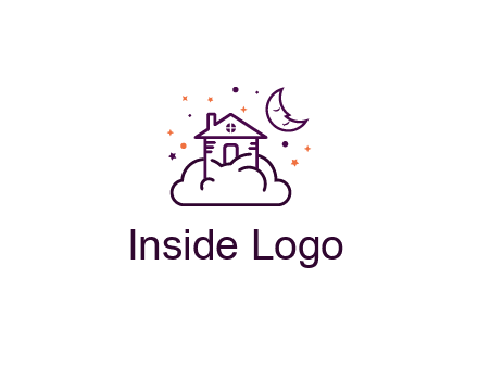 house on cloud with moon and stars logo