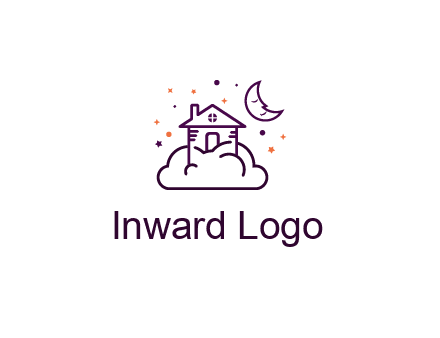 house on cloud with moon and stars logo