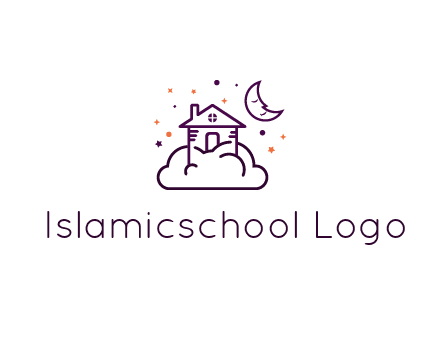 house on cloud with moon and stars logo