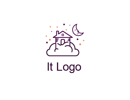 house on cloud with moon and stars logo