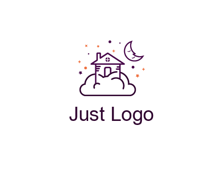 house on cloud with moon and stars logo