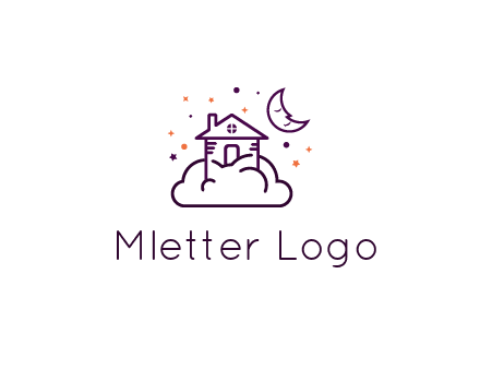 house on cloud with moon and stars logo