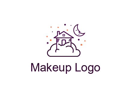 house on cloud with moon and stars logo