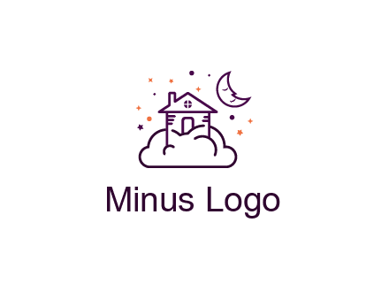 house on cloud with moon and stars logo
