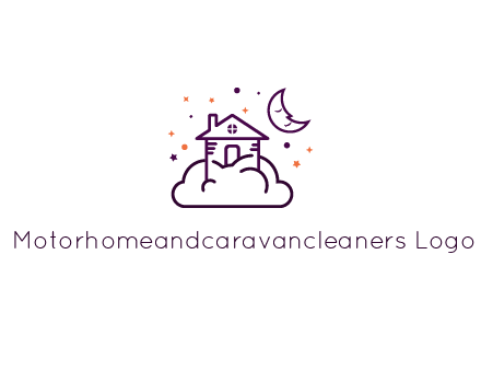 house on cloud with moon and stars logo