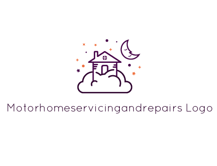 house on cloud with moon and stars logo