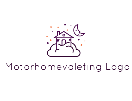 house on cloud with moon and stars logo