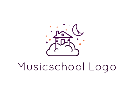 house on cloud with moon and stars logo