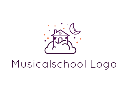 house on cloud with moon and stars logo