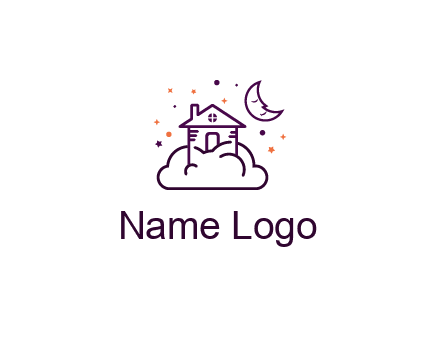 house on cloud with moon and stars logo