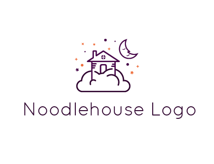 house on cloud with moon and stars logo