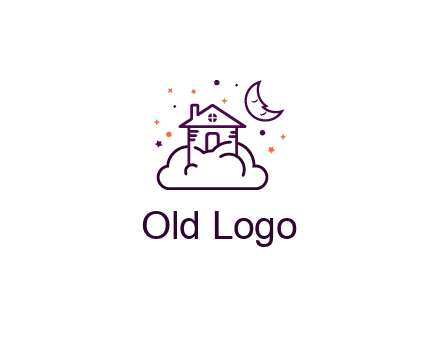 house on cloud with moon and stars logo