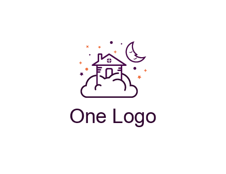 house on cloud with moon and stars logo