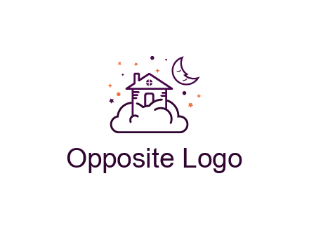 house on cloud with moon and stars logo