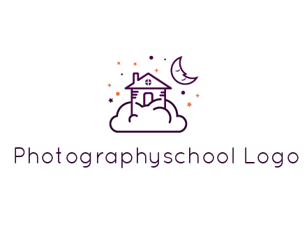 house on cloud with moon and stars logo